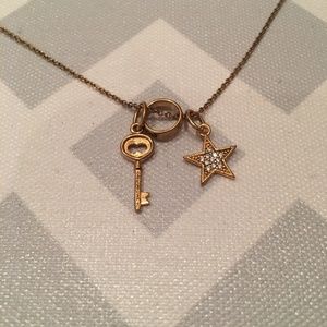 Origami Owl Gold Charm Necklace Key, Ring, Star